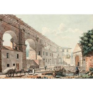 Att. To Jacques Swebach-desfontaines (1769-1823) Arcueil: The Medici Aqueduct Bridge