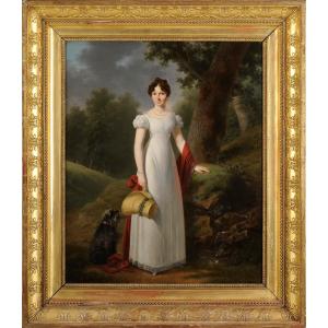 François-joseph Kinson (1770-1839) Portrait Of A Young Woman By A Spring And Her Dog