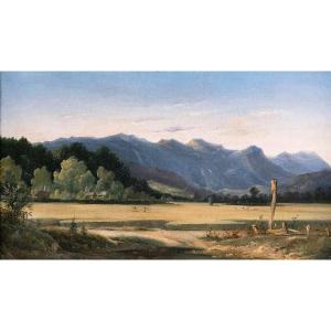 Attributed To Pierre-gustave Girardon (1821-1887) Harvests At The Foot Of The Mountains Lyon