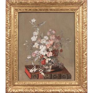 Attention Jean-louis Prevost - Flowers In A Glass, Placed On A Book