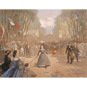 Edouard Lambert (1818-?) The Game Of The Pot-breaker In The Park Of Maisons-laffitte