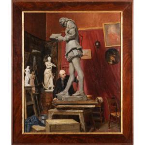 Antoine Louis Manceaux (1862-1939) The Sculptor Jean-paul Aubé And The Statue Of Shakespeare