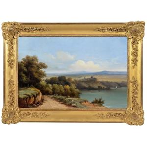 Antoine-claude Ponthus-cinier (1812-1885) Lake Albano Castel Gandolfo Italy