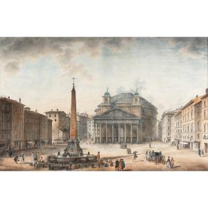 Victor-jean Nicolle (1754-1826) Rome, The Lively Place Du Panthéon - Piazza Del Rotonda 