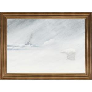 Emanuel A. Petersen (1894-1948) Polar Bear In A Snowstorm In Greenland