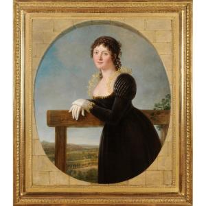 Portrait Of A Woman In Front Of A Trompe l'Oeil Landscape