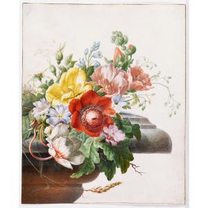Herman Henstenburgh (1667-1726) Flowers On A Marble Entablature