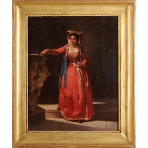 French School, Circa 1850 – Young Roman Woman At The Entrance To A Church