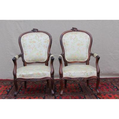 Pair Of Armchairs In Rosewood, XIX.