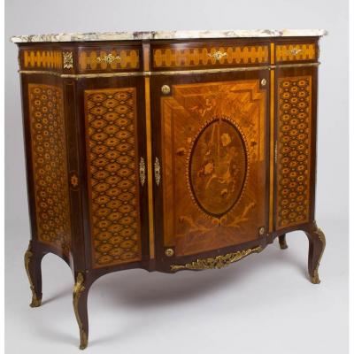 Buffet Support Height In Marquetry And Gilt Bronze Marble Top, XIX.