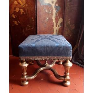 Stool In Golden Wood Louis XIV Style.