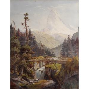 Watercolor "view Of Mount Matterhorn" By Eae Nyhoff.