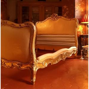 Gilded Wooden Bed. Stamped Leys In Paris.