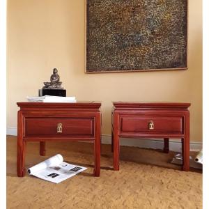 Pair Of End Tables Stamped "cathay Arts". Hong Kong.