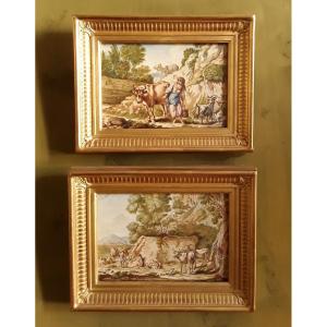 Pair Of Watercolors From The 18th Century. 