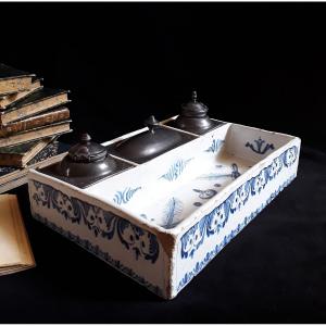 Large Inkwell With Figurative Decoration From The 18th Century. 