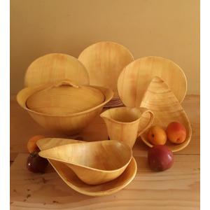Earthenware Service With Faux Wood Decoration. 1950s.