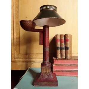 Oil Lamp. Painted Sheet Metal From The Directoire Period. 