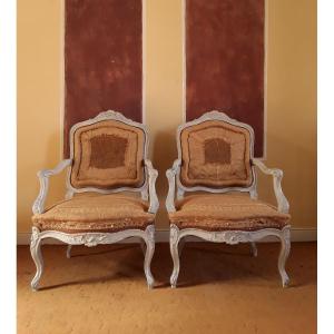 Important Pair Of Louis XV Style Armchairs. 
