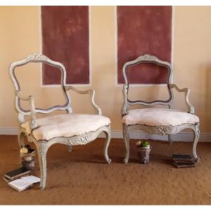 Large Pair Of Louis XV Style Armchairs. 