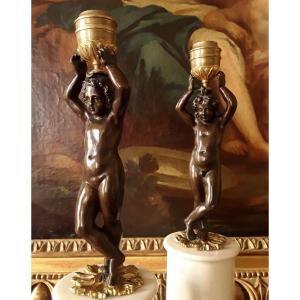 Pair Of Louis XVI Period Bronze Candlesticks. 