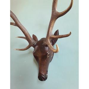 Carved Wooden Deer Trophy. 