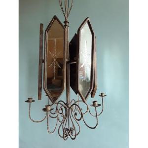 Large Chandelier With Light Reflector. (h 120 Cm).
