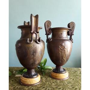 Pair Of Bronze Vases In The Antique Style.