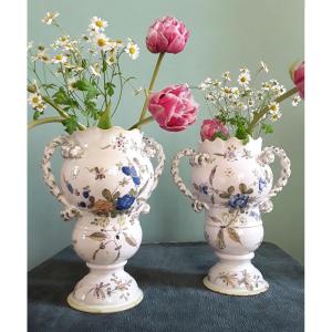 Pair Of Moustiers Earthenware Vases.