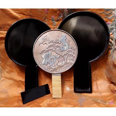 Mirror "kagami". Silver Bronze. Japan Edo Period.