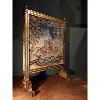 Large 18th Century Golden Wood Fireplace Screen.