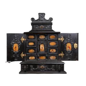 A 17th Century Augsburg Ebonized Cabinet With Painted Pietra Paesina Panels