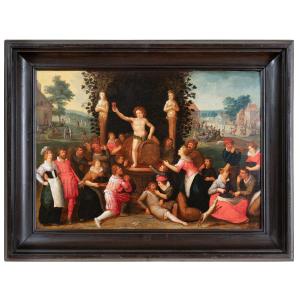 Homage To Bacchus, Studio Of Louis De Caullery, Antwerp School, 17th Century, Oil On Wood