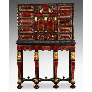 A Mid 17th Century Antwerp Tortoiseshell And Inlaid Lacquer Cabinet On Stand