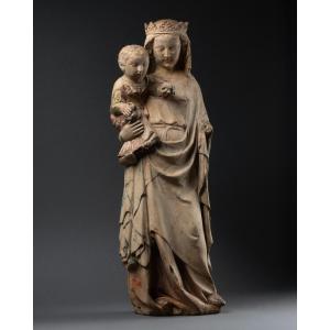 Limestone Figure Of Virgin And Child, Lorraine, 14th Century