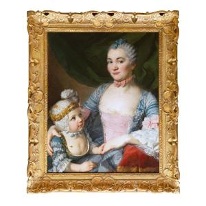 Portrait Of A Lady With Her Son, Studio Of François Hubert Drouais, Circa 1760, 18th Century