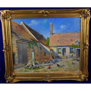 Emile Chaperon (1868-?) "hens In The Farmyard ", Oil On Canvas 