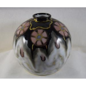 Camille Tharaud (1878-1956) Enameled Porcelain Ball Vase, Period 1928-1930, Limoges.