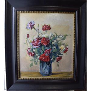 Czeslaw Zawadzinski (1878-1936) Bouquet Of Roses, Oil On Panel