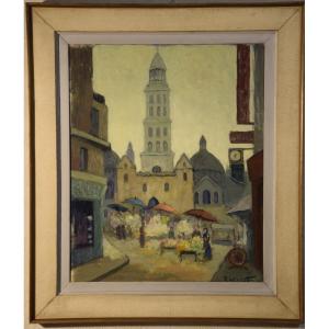 René Laforest (1893-1972) The Market On Place De La Clautre In Périgueux