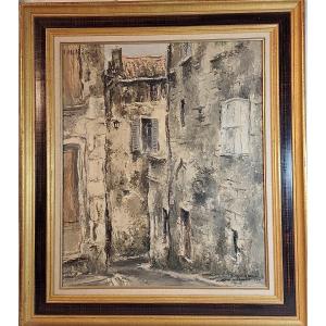 Isamu Hirakawa (okkaïdo 1921- Paris 1989) "a Street In Périgueux In 1974", Oil On Canvas