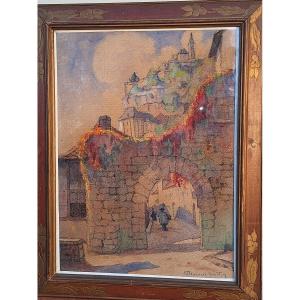 Robert Dessales Quentin (1885-1958 View Of Rocamadour Watercolor 