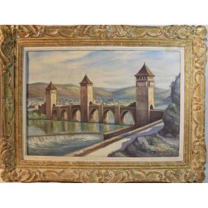 Georges Castaing (1895-1971) "the Valentré Bridge In Cahors" Oil On Canvas