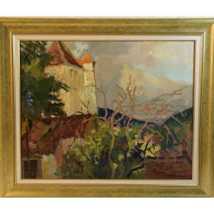 Jean Dulac (1902-1968) Lyon School, "saint Cirq Lapopie" Oil On Cardboard 