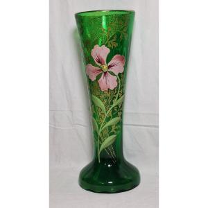 Legras, Enameled Glass Vase, Floral Decor, Circa 1900