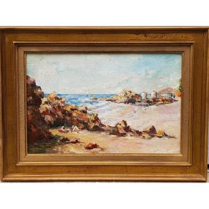 Breton School, "waiting For The Tide At Saint Briac, Oil On Panel, June 1964