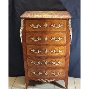 Louis XV Style Chiffonnier, Veneer And Flower Marquetry