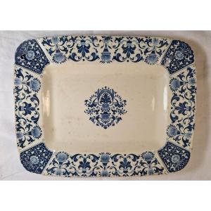 Large Gien Earthenware Dish, Rouen Decor, 19th Century 