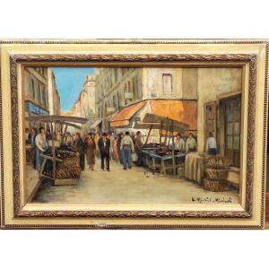 Michel Michaëli (20th Century), "market Day In Provence", Oil On Canvas