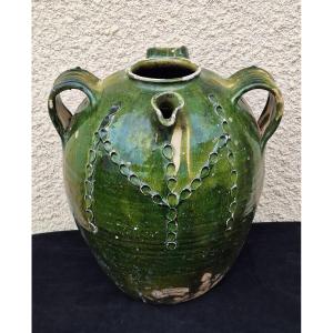  Large Glazed Earthenware Oil Jug, Beauronne, Périgord, Late 18th - Early 19th Century 